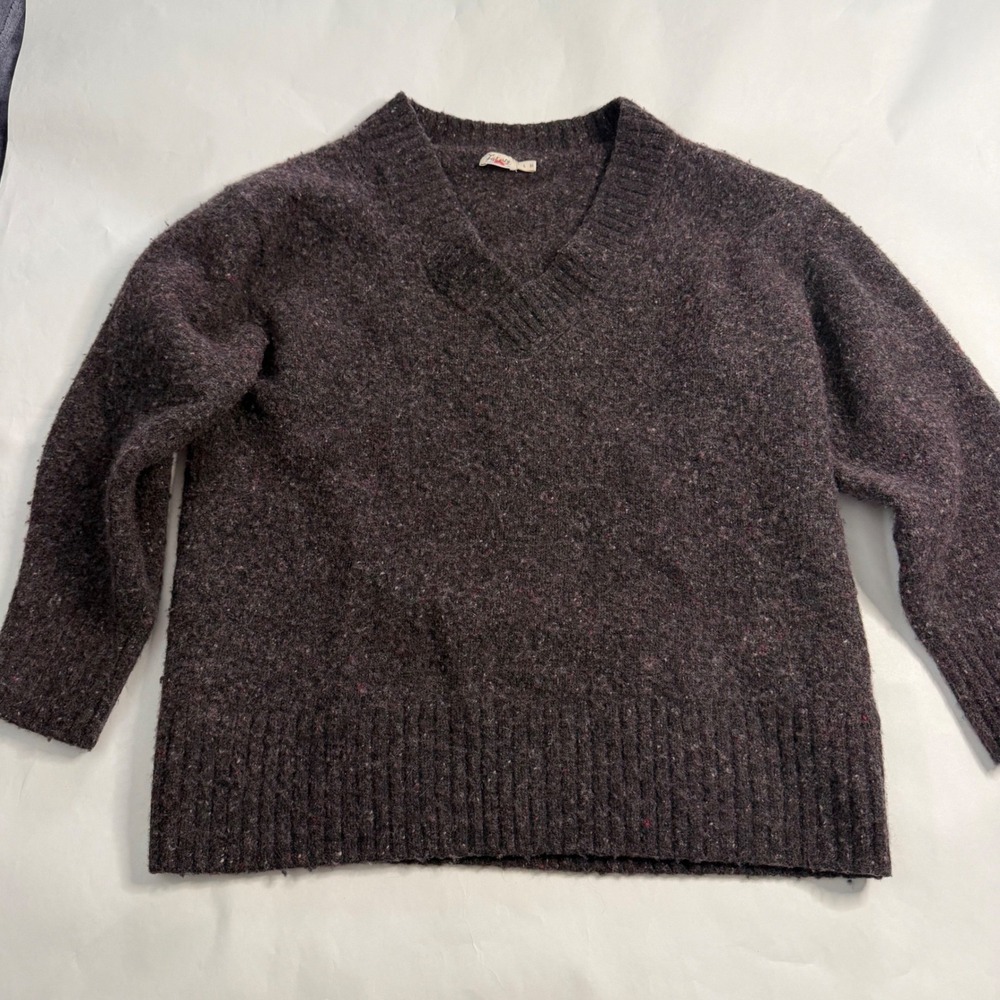 Faherty V-Neck Driftwood Donegal Sweater Women L Purple Merino Wool Alpaca Knit